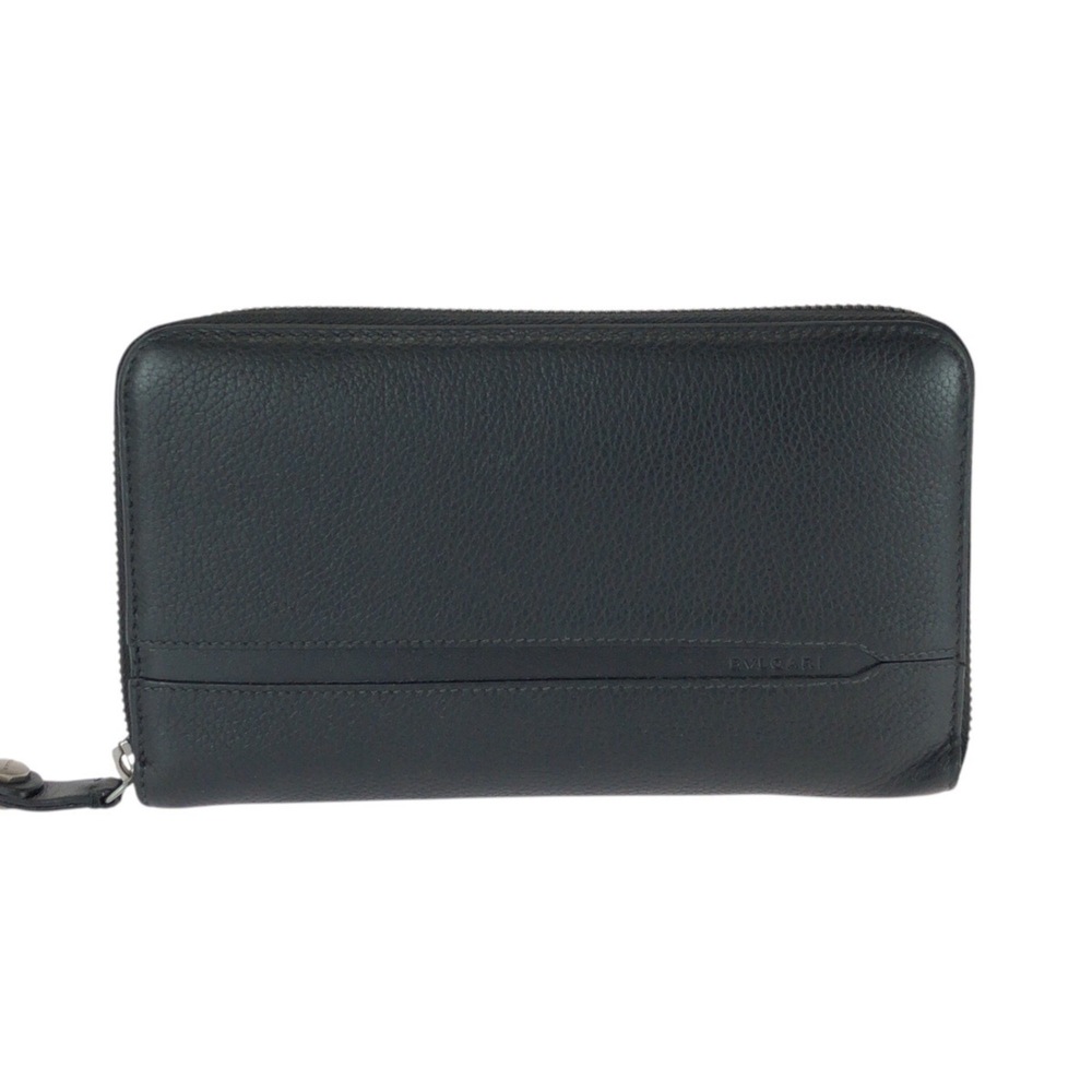 BVLGARI OCTO Black Leather Long Wallet with Round Zipper for Men